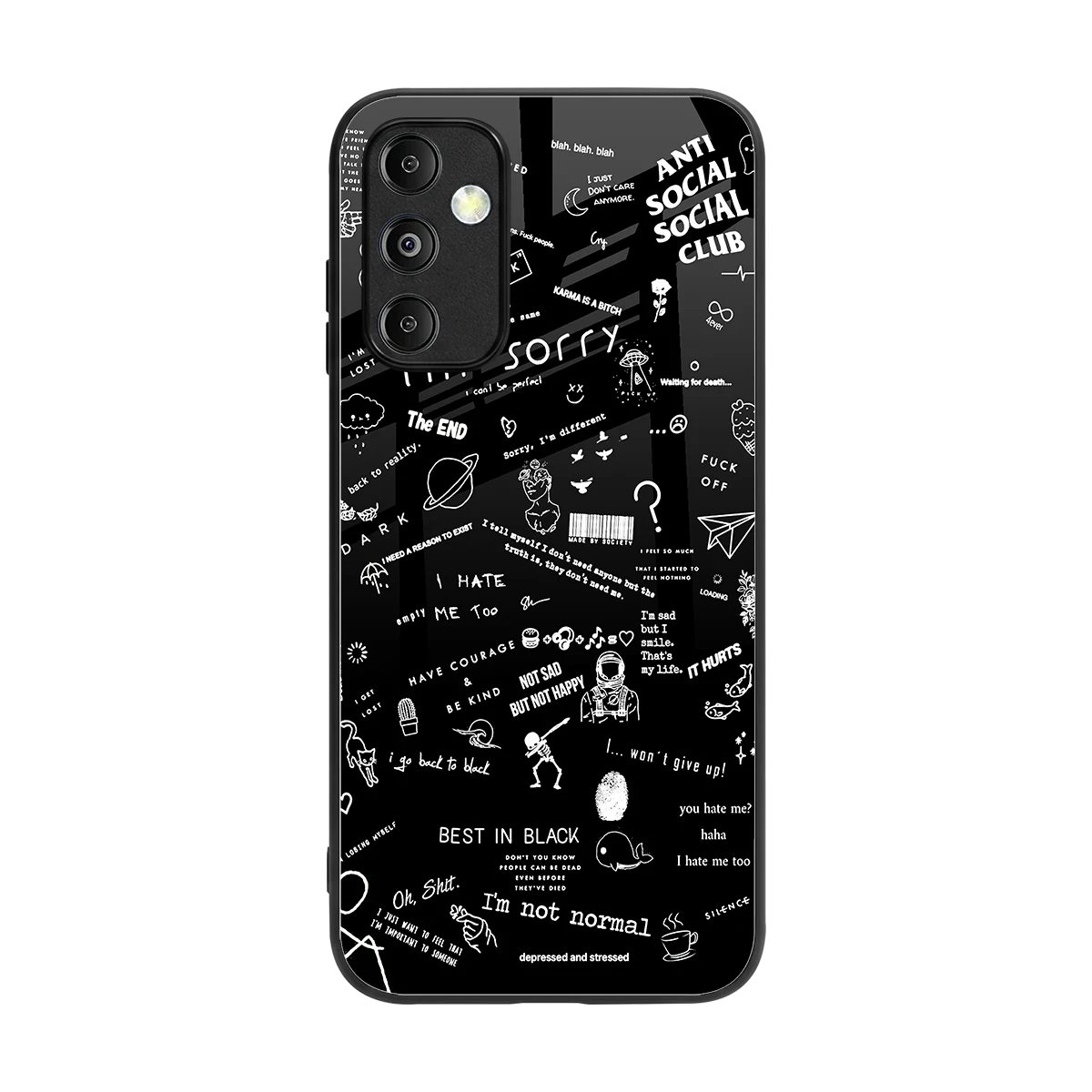 Minimalistic Black Aesthetic Collage back phone cover | glass case for samsung galaxy m14 5g