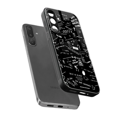 Minimalistic Black Aesthetic Collage sleek samsung galaxy m36 5g cover with tempered glass back and TPU edges
