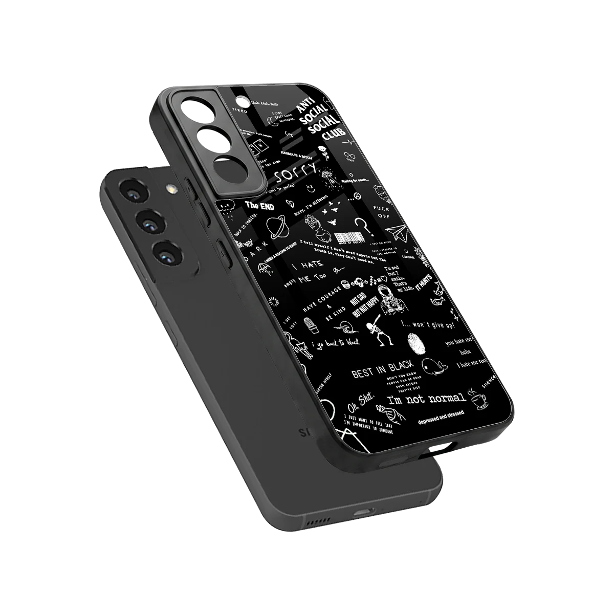 Minimalistic Black Aesthetic Collage sleek samsung galaxy s22 cover with tempered glass back and TPU edges