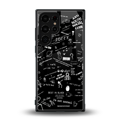 Minimalistic Black Aesthetic Collage back phone cover | glass case for samsung galaxy s23 ultra