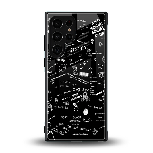 Minimalistic Black Aesthetic Collage back phone cover | glass case for samsung galaxy s24 ultra