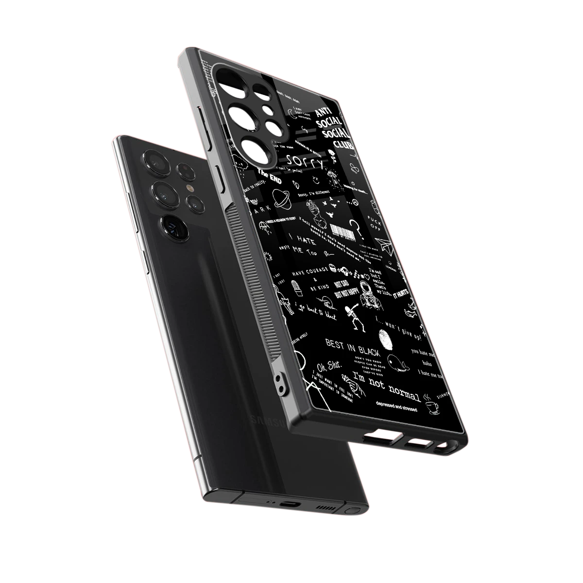 Minimalistic Black Aesthetic Collage sleek samsung galaxy s24 ultra cover with tempered glass back and TPU edges