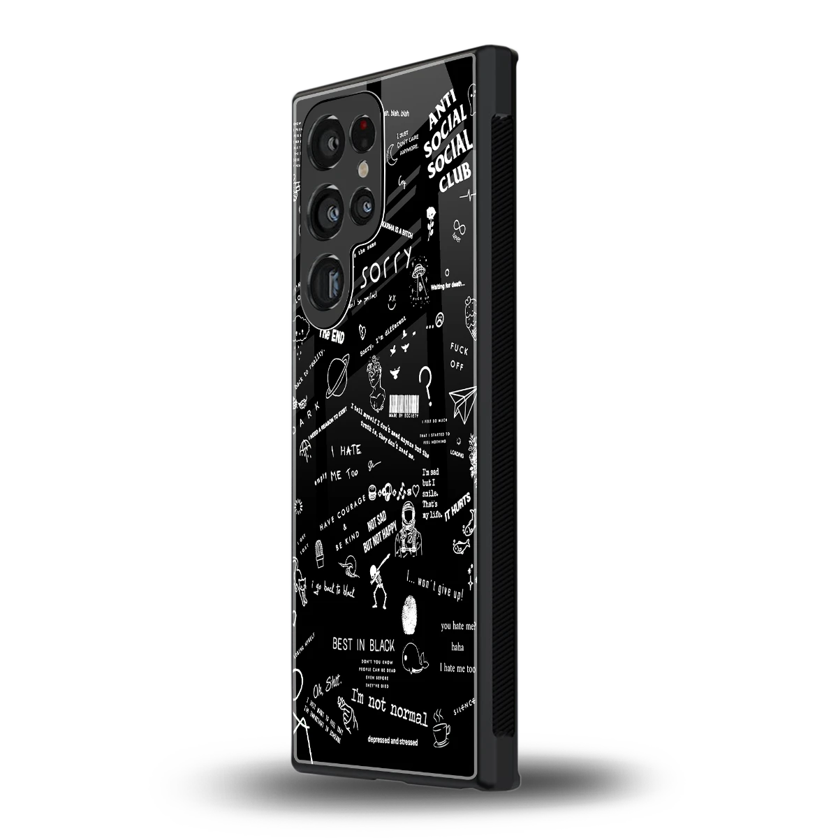 Minimalistic Black Aesthetic Collage samsung galaxy s23 ultra mobile cover | shockproof glass phone case