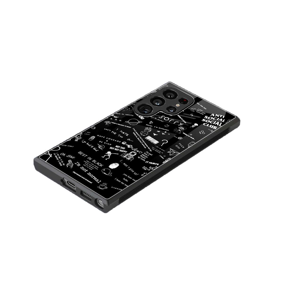 Minimalistic Black Aesthetic Collage stylish phone case for samsung galaxy s24 ultra | glossy glass and slim fit