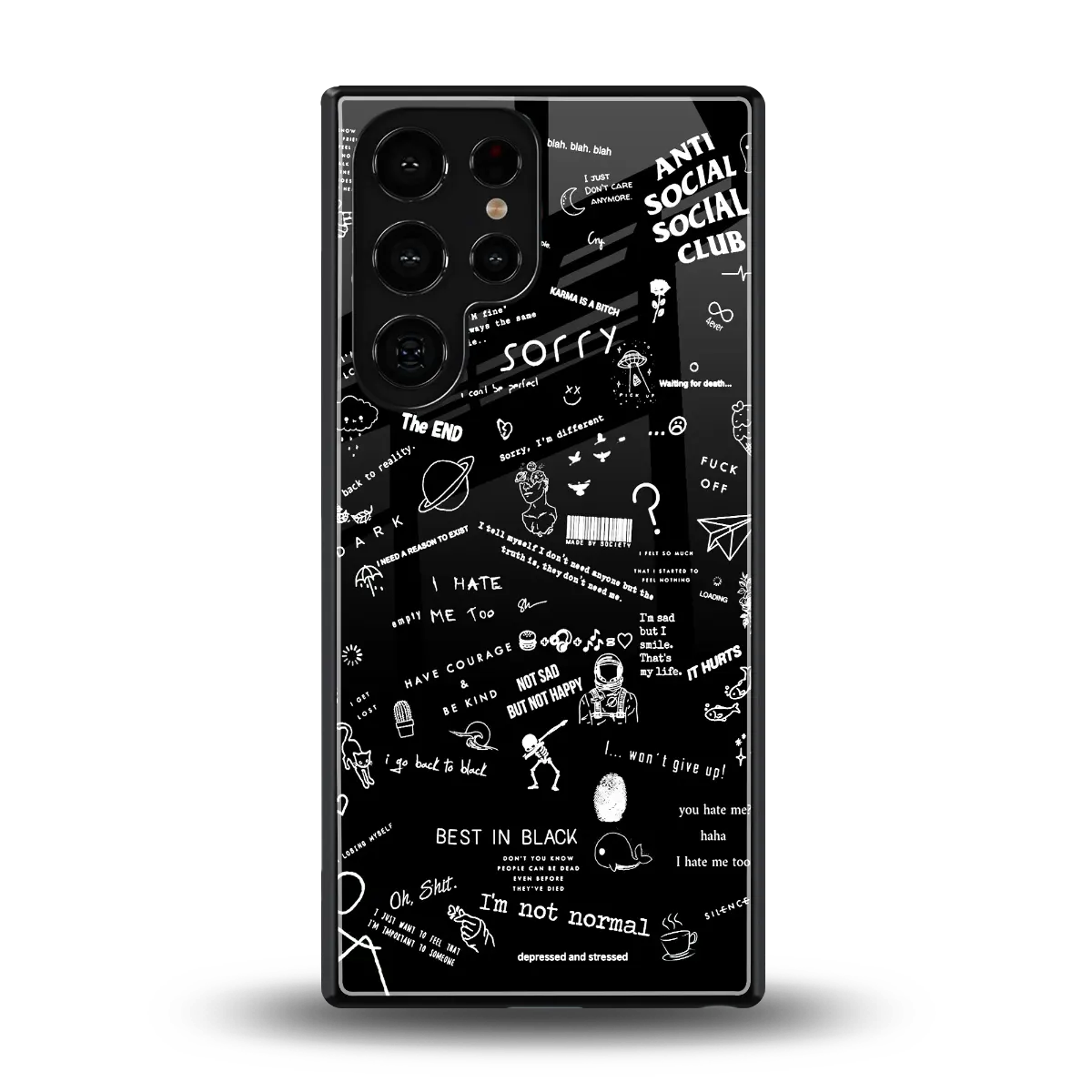 Minimalistic Black Aesthetic Collage back phone cover | glass case for samsung galaxy s25 ultra