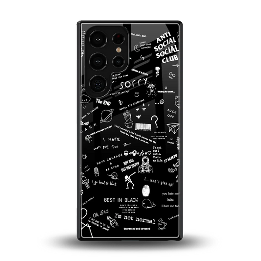 Minimalistic Black Aesthetic Collage back phone cover | glass case for samsung galaxy s25 ultra