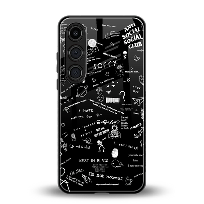 Minimalistic Black Aesthetic Collage back phone cover | glass case for samsung galaxy s24 fe