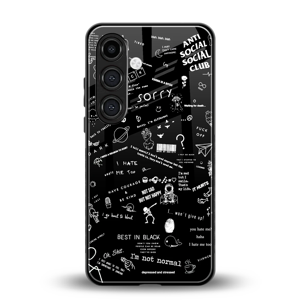 Minimalistic Black Aesthetic Collage back phone cover | glass case for samsung galaxy s23 fe