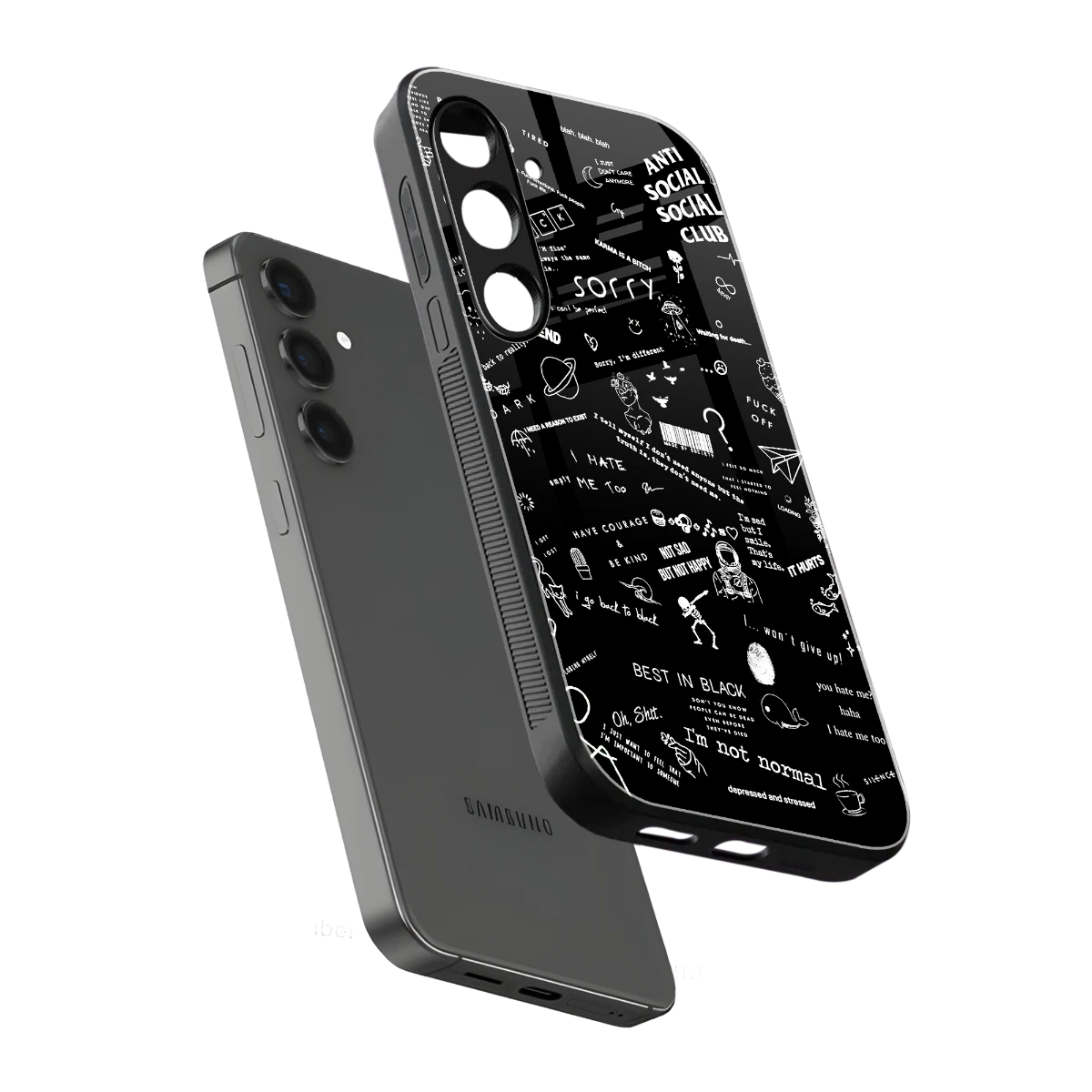 Minimalistic Black Aesthetic Collage sleek samsung galaxy s24 plus cover with tempered glass back and TPU edges