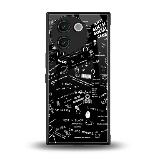 Minimalistic Black Aesthetic Collage back phone cover | glass case for vivo v30e