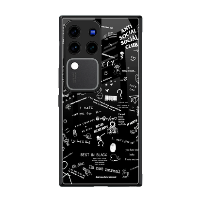 Minimalistic Black Aesthetic Collage back phone cover | glass case forvivo v30 pro
