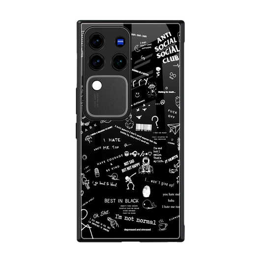 Minimalistic Black Aesthetic Collage back phone cover | glass case forvivo v30 pro