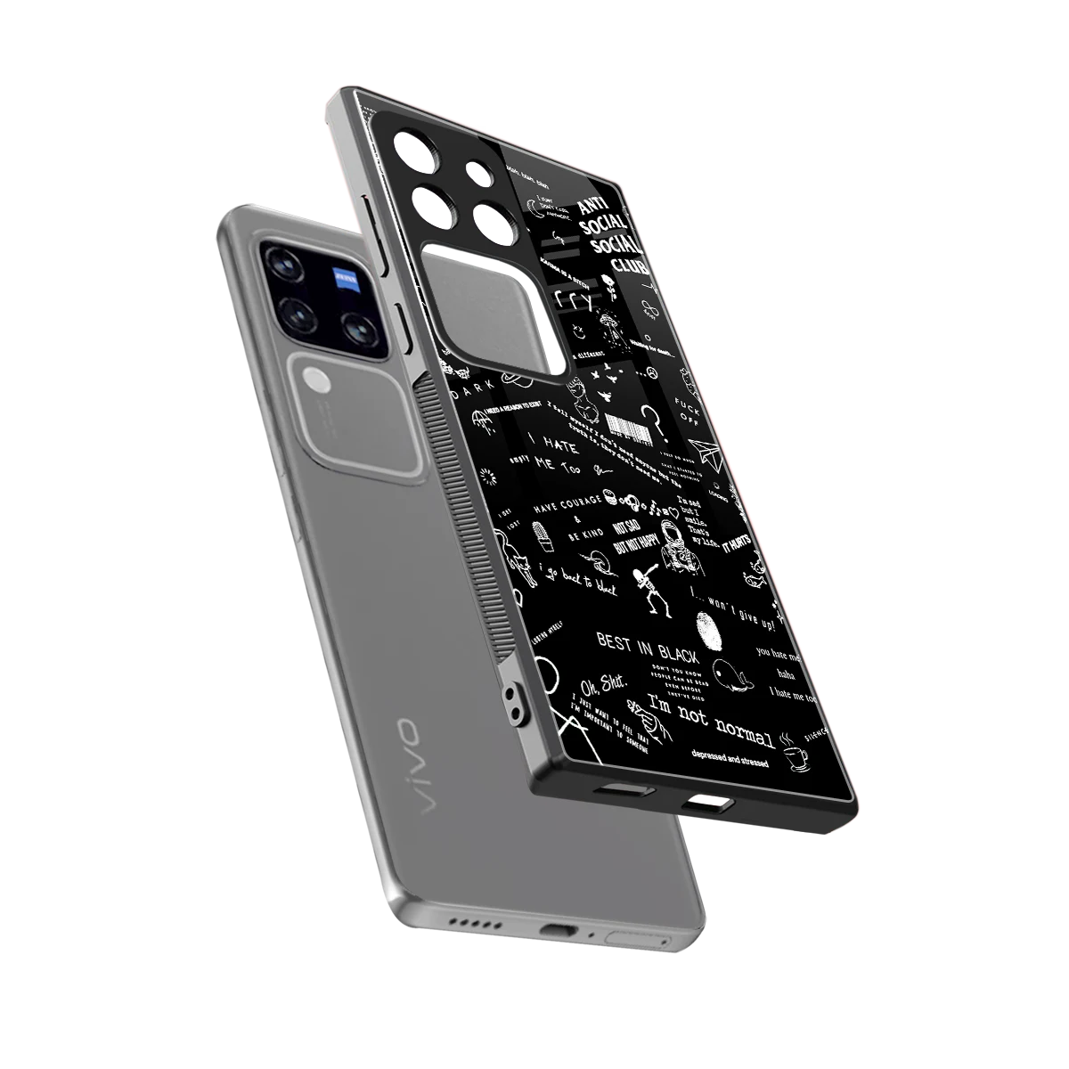 Minimalistic Black Aesthetic Collage sleekvivo v30 pro cover with tempered glass back and TPU edges