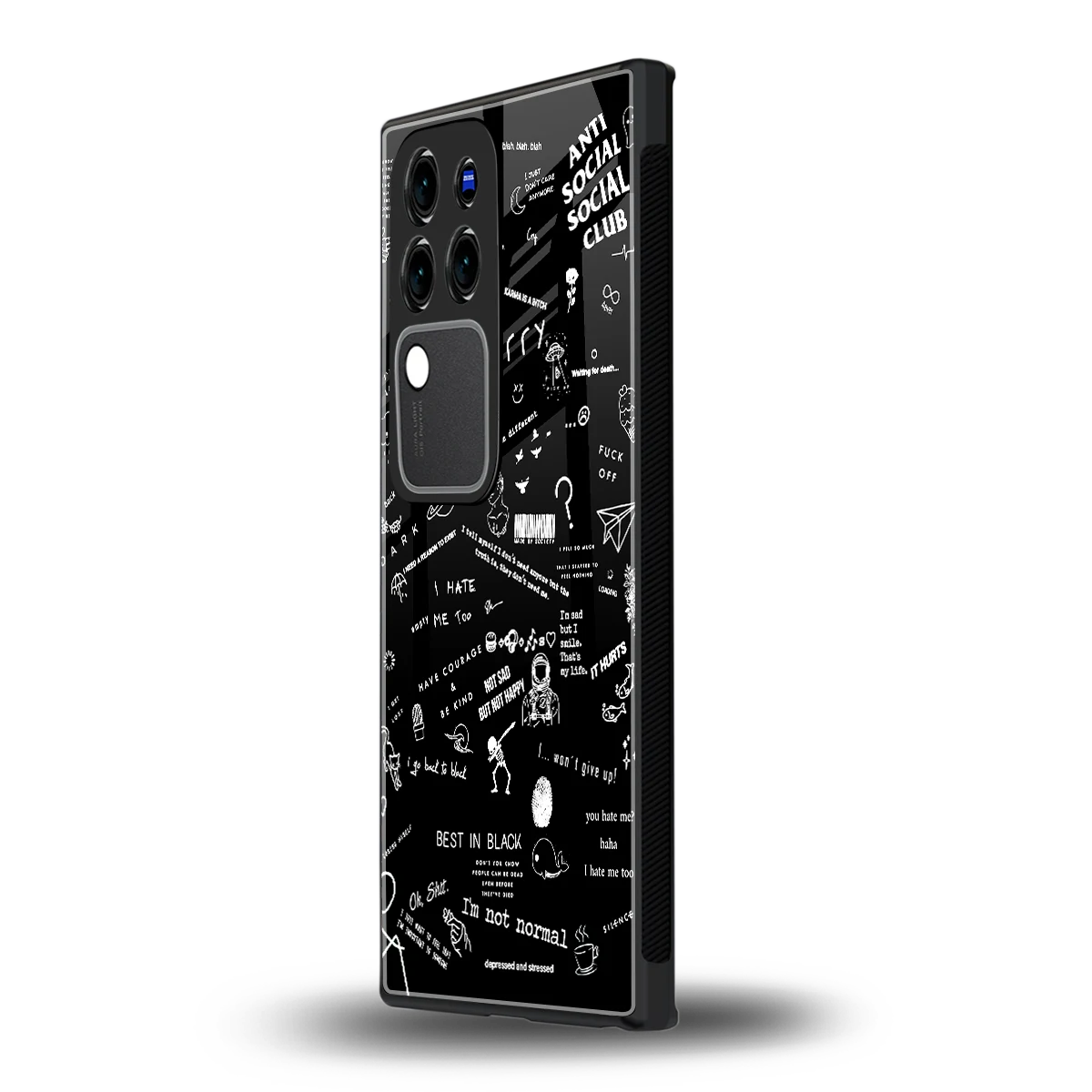 Minimalistic Black Aesthetic Collagevivo v30 pro mobile cover | shockproof glass phone case