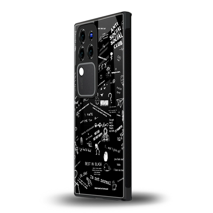 Minimalistic Black Aesthetic Collagevivo v30 pro mobile cover | shockproof glass phone case