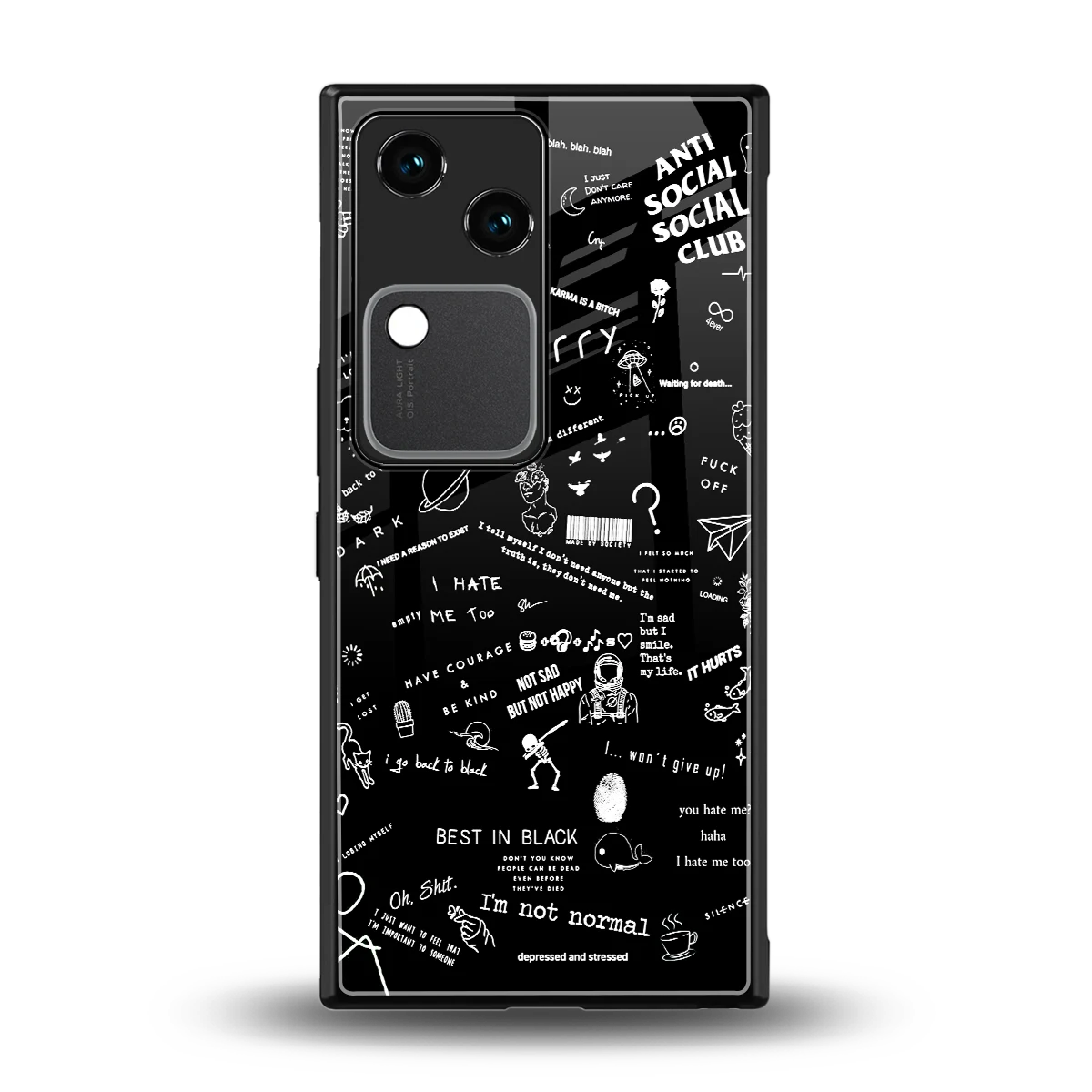 Minimalistic Black Aesthetic Collage back phone cover | glass case for vivo v30