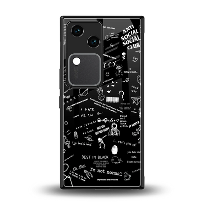 Minimalistic Black Aesthetic Collage back phone cover | glass case for vivo v30