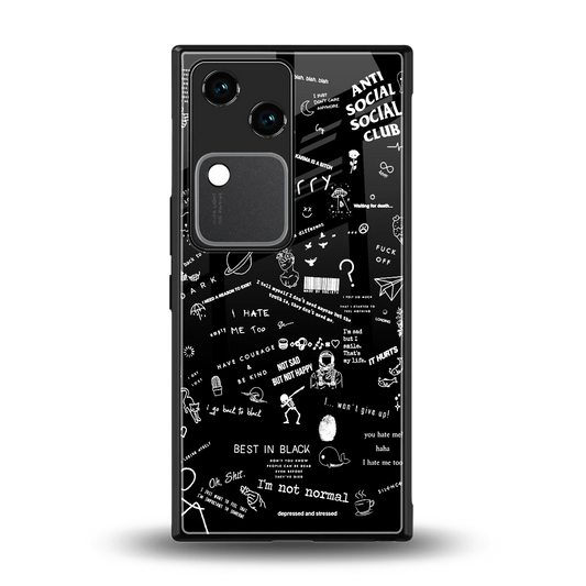 Minimalistic Black Aesthetic Collage back phone cover | glass case for vivo v30