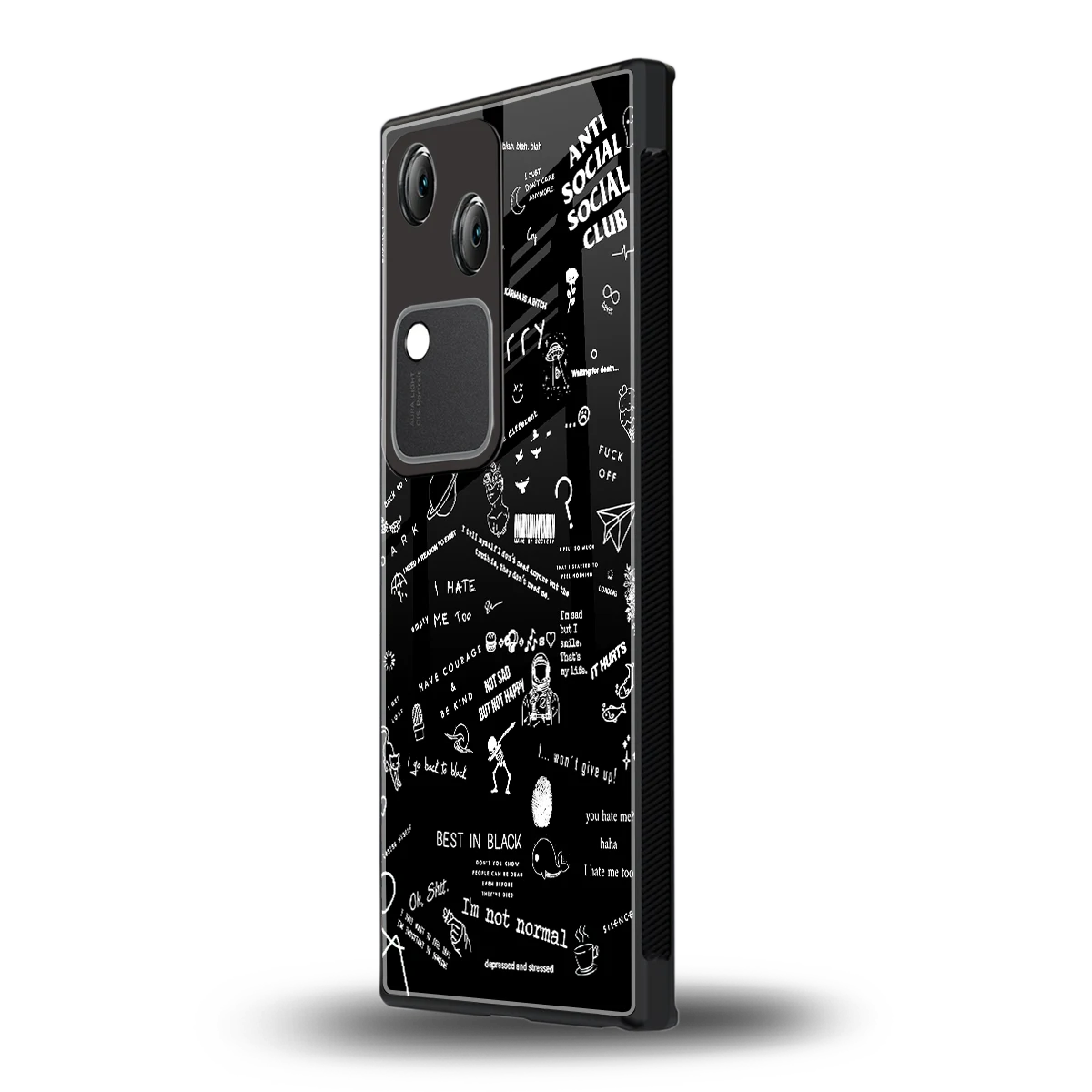 Minimalistic Black Aesthetic Collage vivo v30 mobile cover | shockproof glass phone case