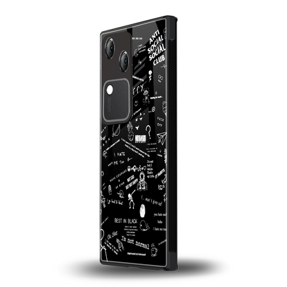 Minimalistic Black Aesthetic Collage vivo v30 mobile cover | shockproof glass phone case