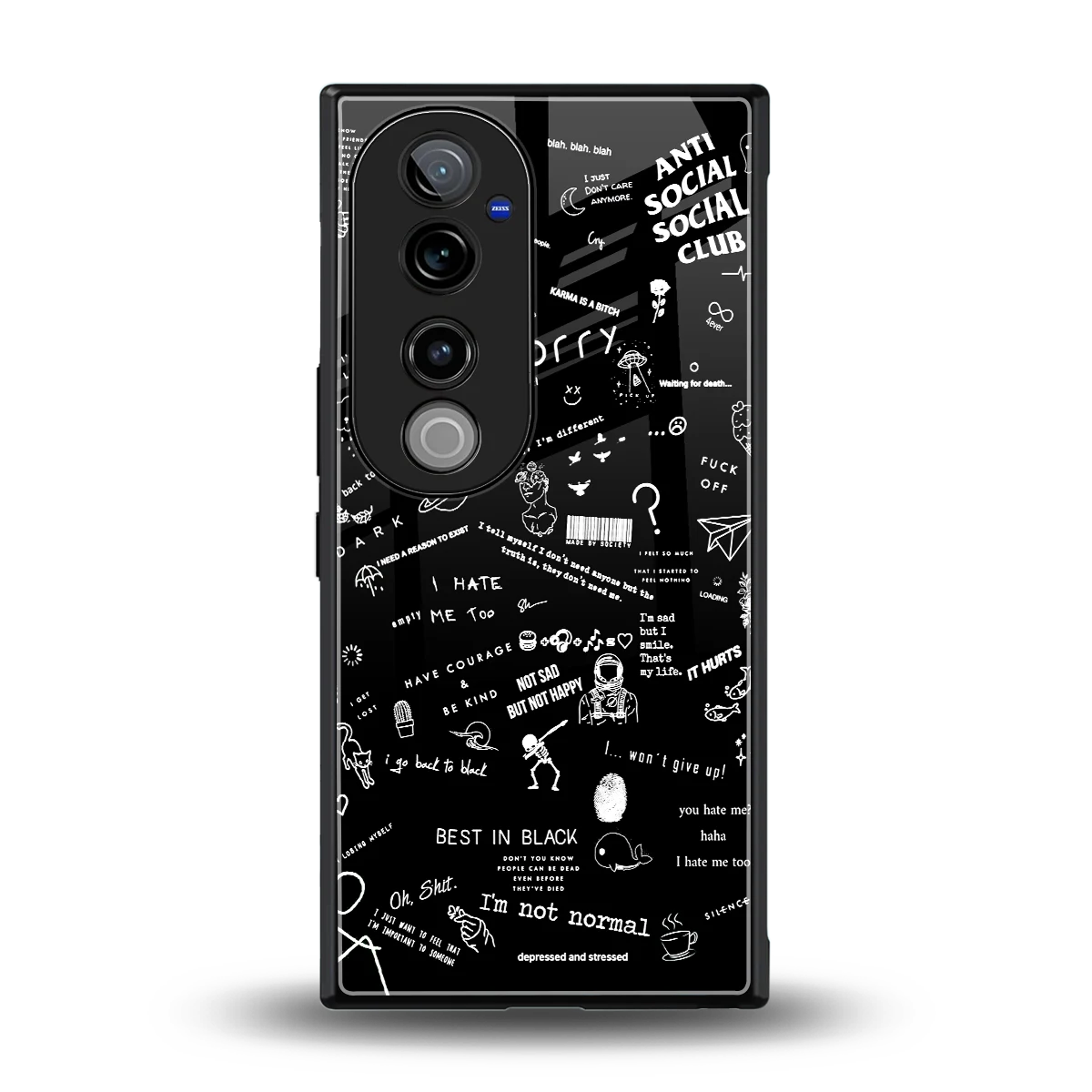 Minimalistic Black Aesthetic Collage back phone cover | glass case for vivo v40 pro