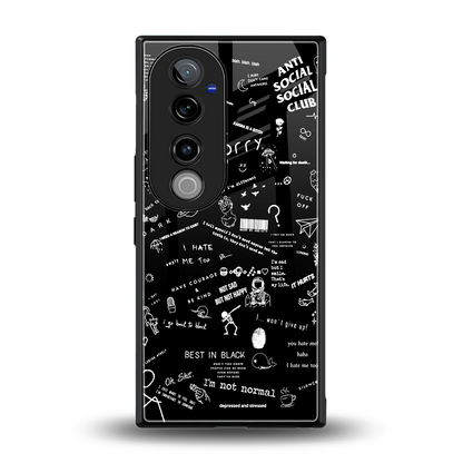 Minimalistic Black Aesthetic Collage back phone cover | glass case for vivo v40 pro