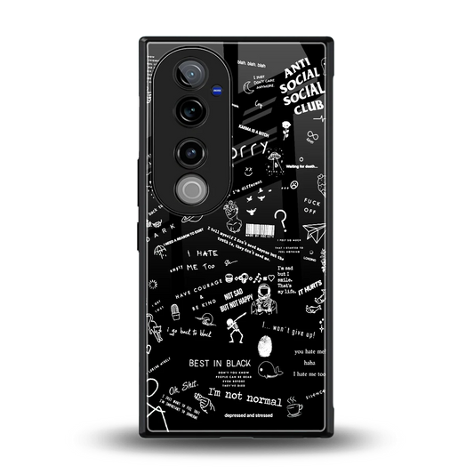 Minimalistic Black Aesthetic Collage back phone cover | glass case for vivo v40 pro