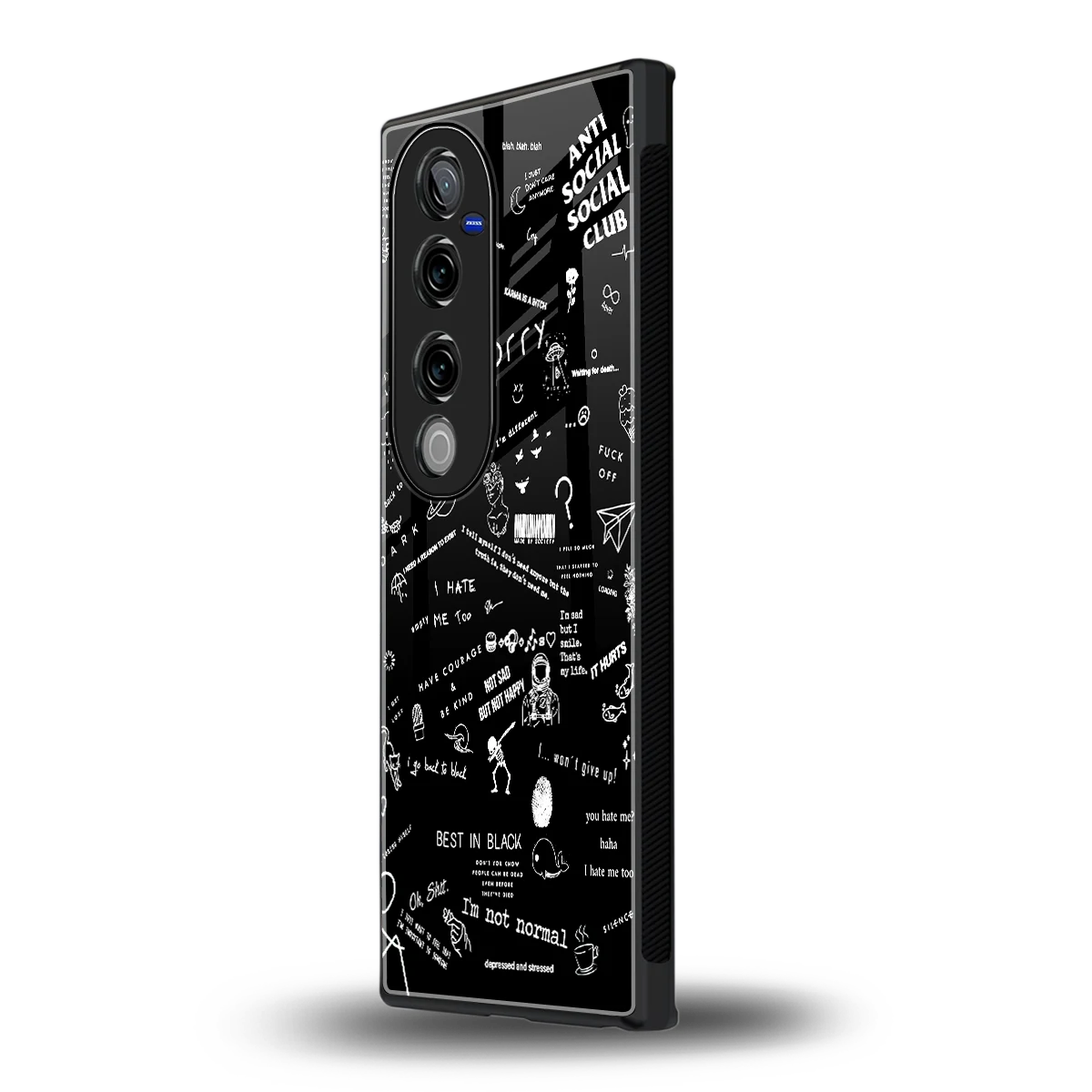 Minimalistic Black Aesthetic Collage vivo v40 pro mobile cover | shockproof glass phone case