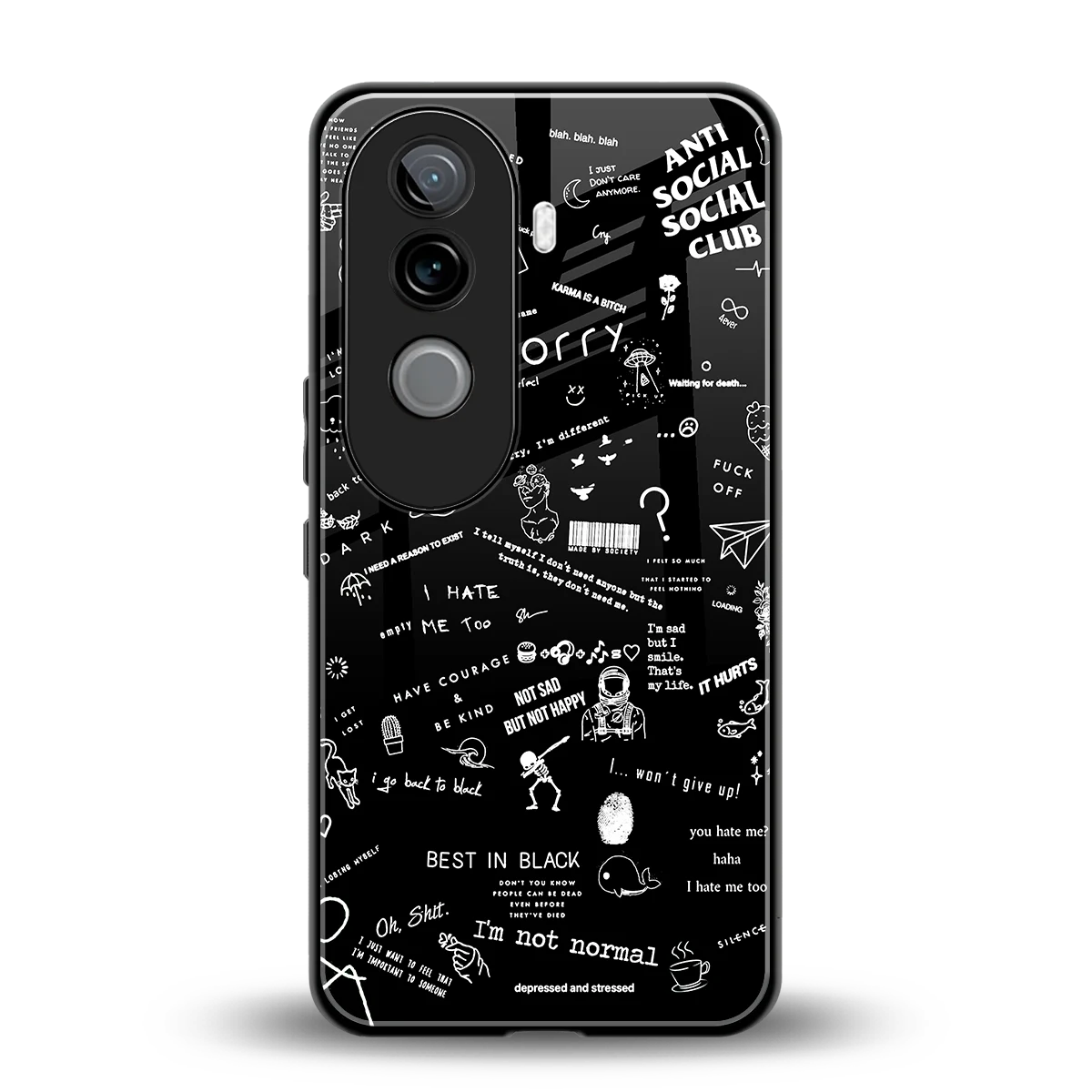 Minimalistic Black Aesthetic Collage back phone cover | glass case for vivo v40e