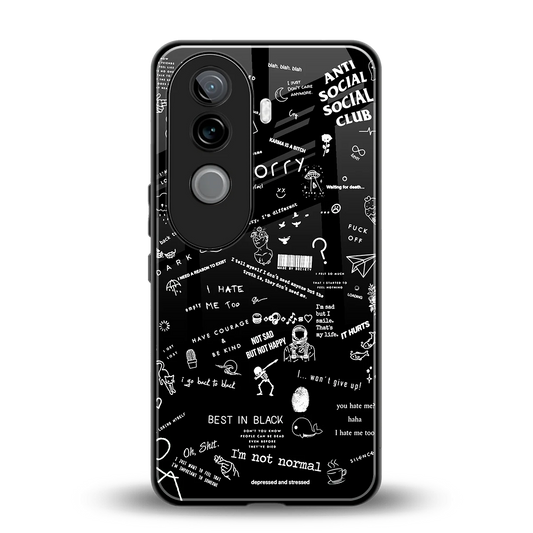 Minimalistic Black Aesthetic Collage back phone cover | glass case for vivo v40e