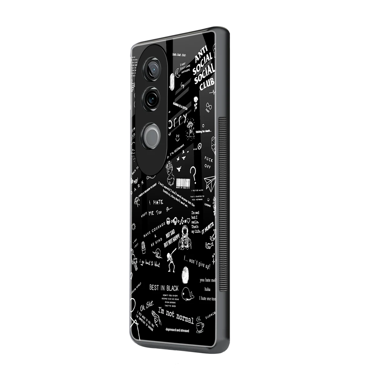 Minimalistic Black Aesthetic Collage vivo v40e mobile cover | shockproof glass phone case