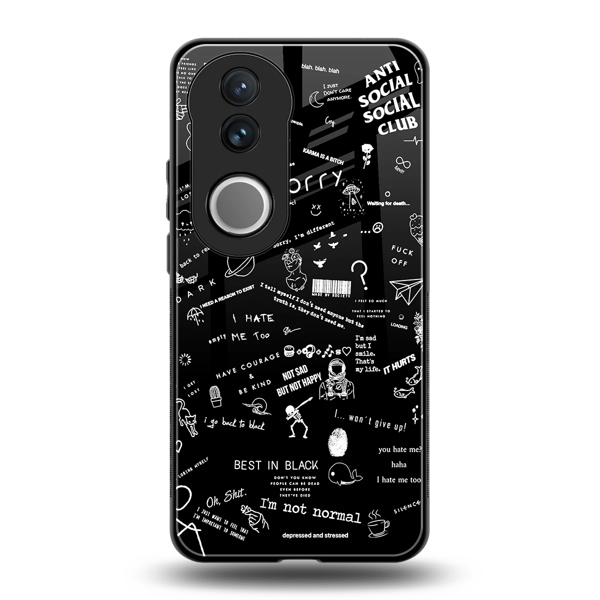 Minimalistic Black Aesthetic Collage back phone cover | glass case for vivo v50