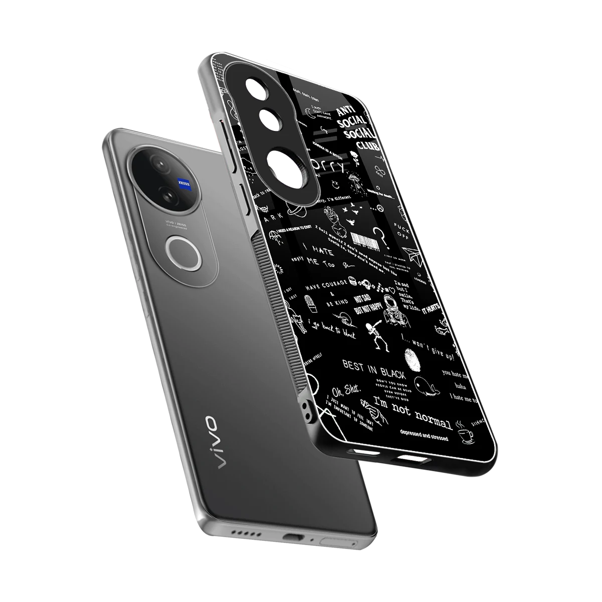 Minimalistic Black Aesthetic Collage sleek vivo v50 cover with tempered glass back and TPU edges
