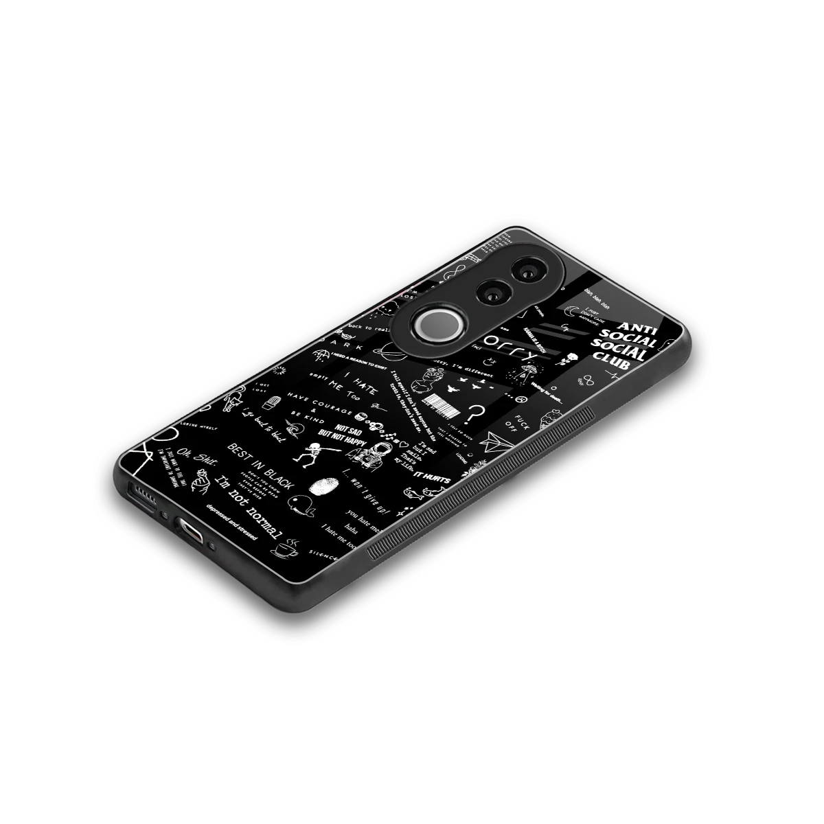 Minimalistic Black Aesthetic Collage stylish phone case for vivo v50 | glossy glass and slim fit