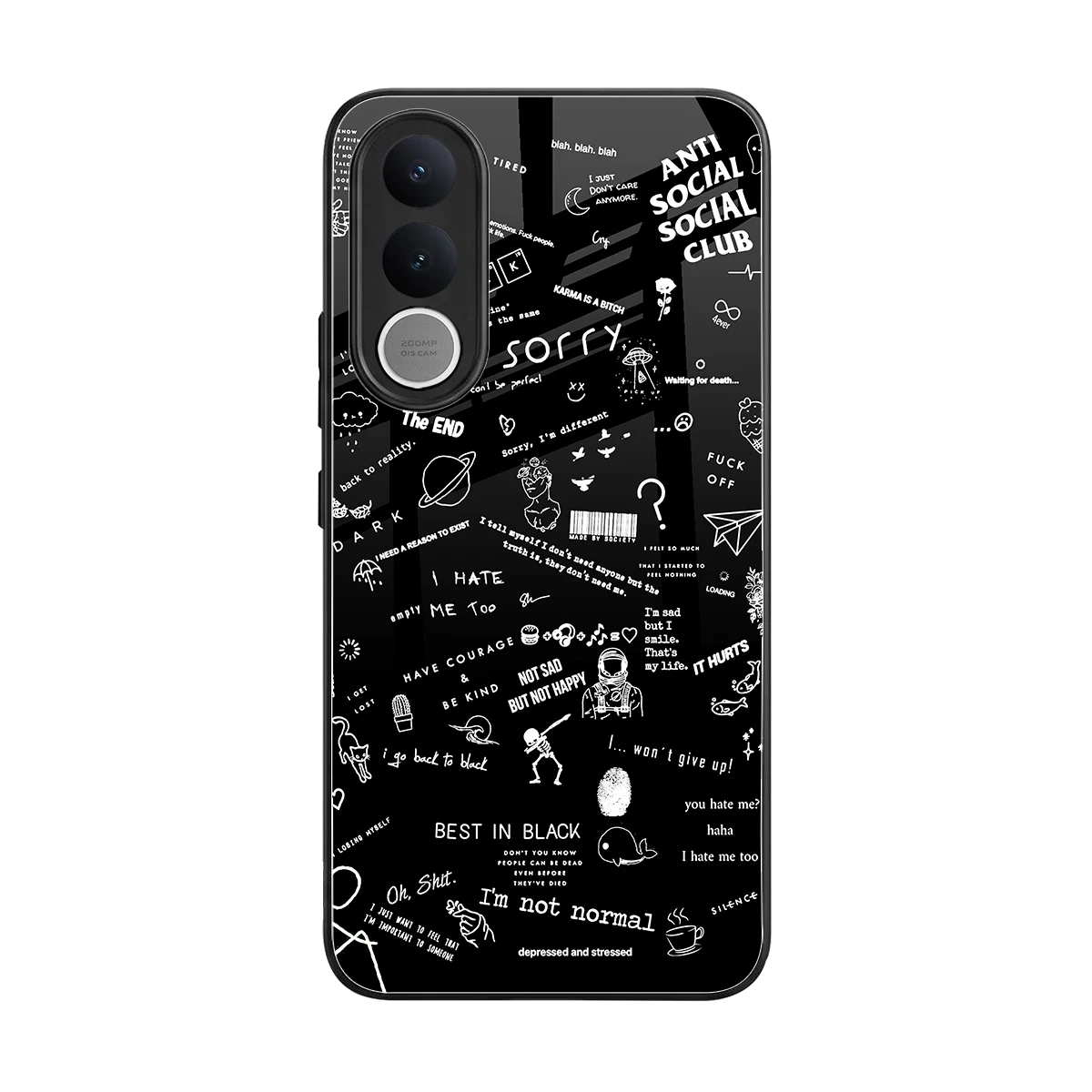 Minimalistic Black Aesthetic Collage back phone cover | glass case for vivo v70 fe