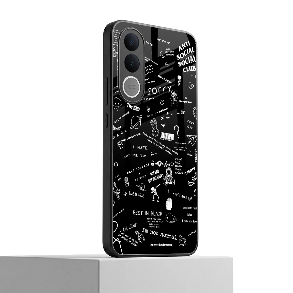 Minimalistic Black Aesthetic Collage vivo v70 fe mobile cover | shockproof glass phone case