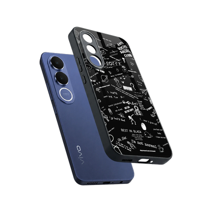 Minimalistic Black Aesthetic Collage sleek vivo v70 fe cover with tempered glass back and TPU edges