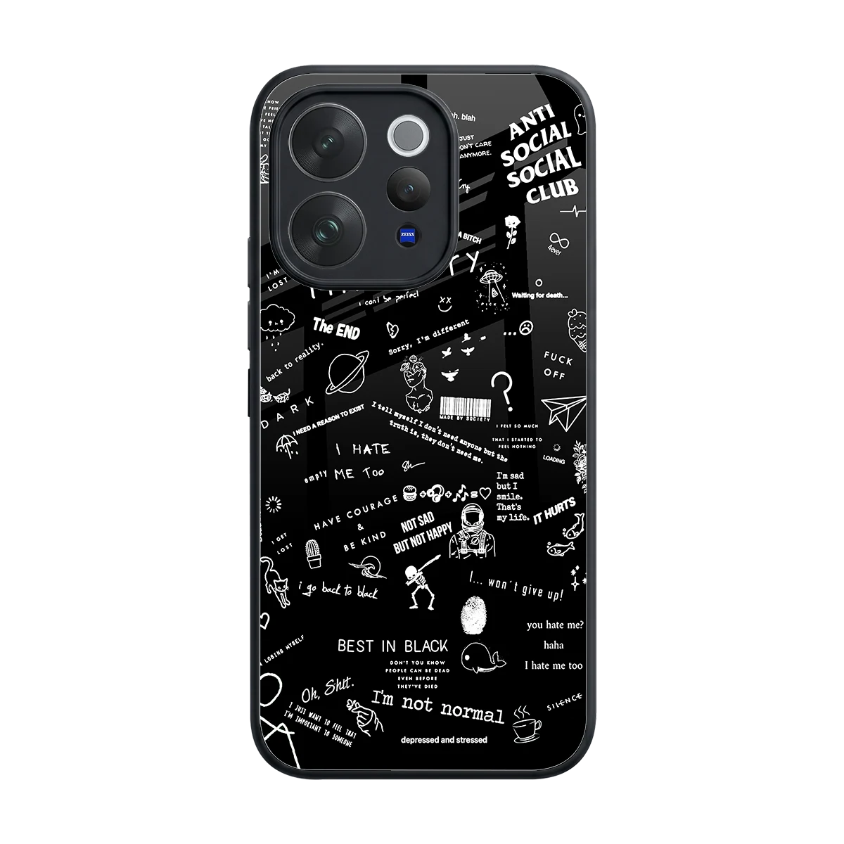 Minimalistic Black Aesthetic Collage back phone cover | glass case for vivo v70