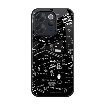 Minimalistic Black Aesthetic Collage back phone cover | glass case for vivo v70