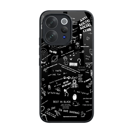 Minimalistic Black Aesthetic Collage back phone cover | glass case for vivo v70