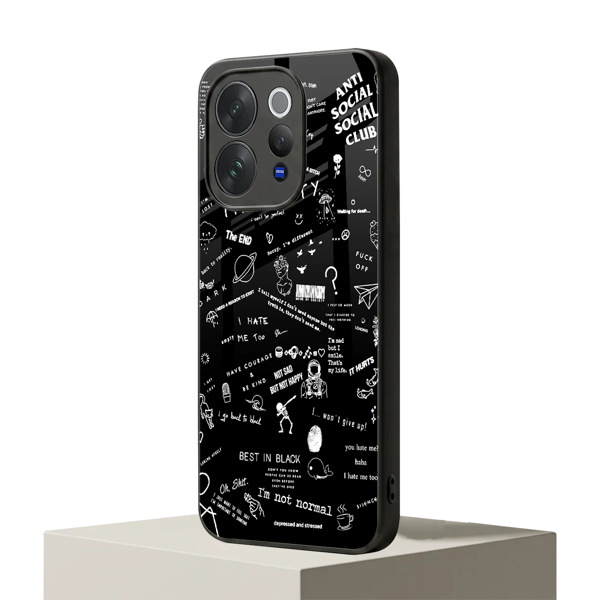 Minimalistic Black Aesthetic Collage vivo v70 mobile cover | shockproof glass phone case