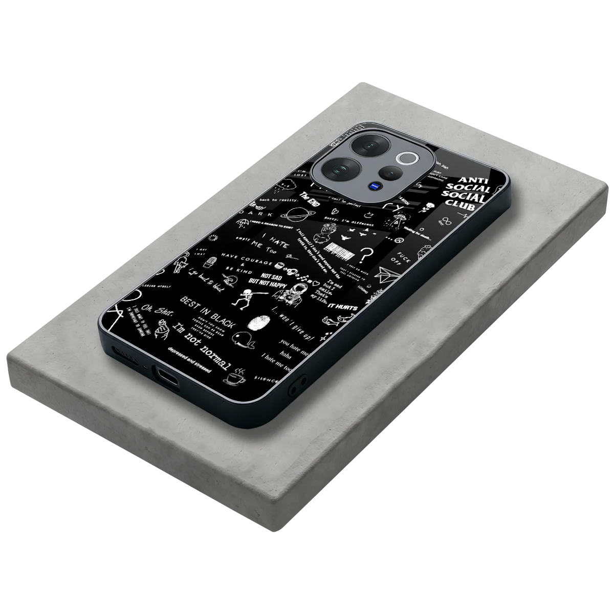 Minimalistic Black Aesthetic Collage stylish phone case for vivo v70 | glossy glass and slim fit