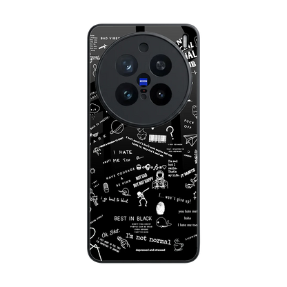 Minimalistic Black Aesthetic Collage back phone cover | glass case for vivo x200 pro
