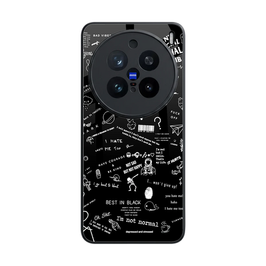 Minimalistic Black Aesthetic Collage back phone cover | glass case for vivo x200 pro