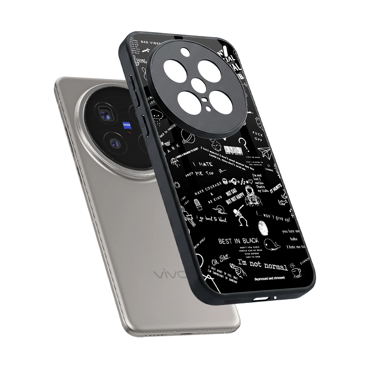 Minimalistic Black Aesthetic Collage sleek vivo x200 pro cover with tempered glass back and TPU edges