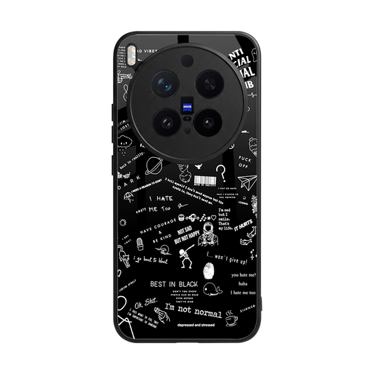Minimalistic Black Aesthetic Collage back phone cover | glass case for vivo x300 pro