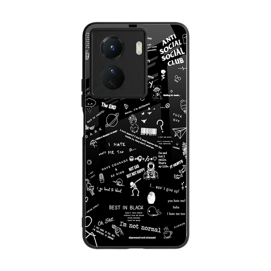 Minimalistic Black Aesthetic Collage back phone cover | glass case for vivo y16