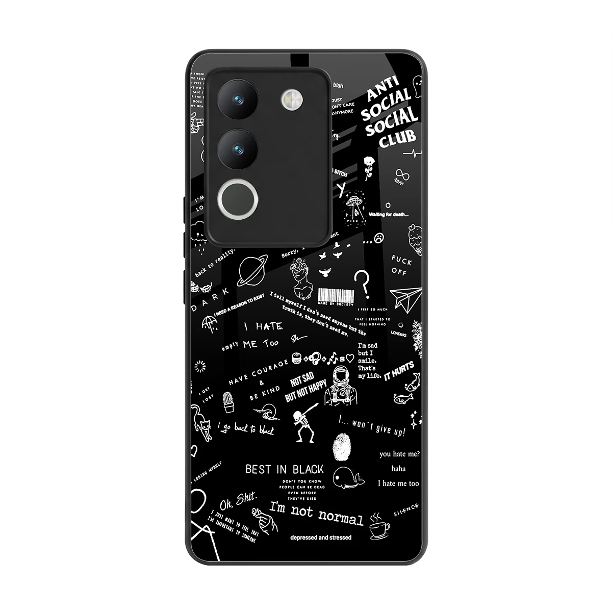 Minimalistic Black Aesthetic Collage back phone cover | glass case for vivo y200 5g