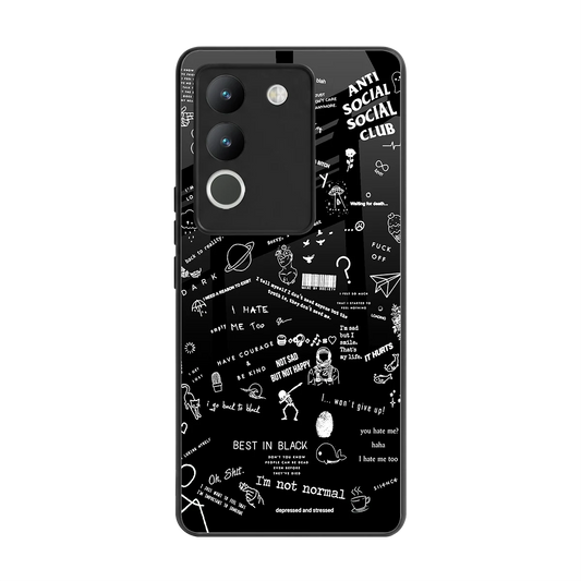 Minimalistic Black Aesthetic Collage back phone cover | glass case for vivo y200 5g