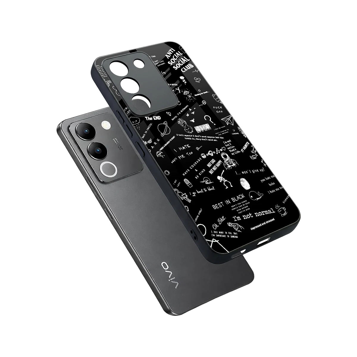 Minimalistic Black Aesthetic Collage sleek vivo y200 5g cover with tempered glass back and TPU edges